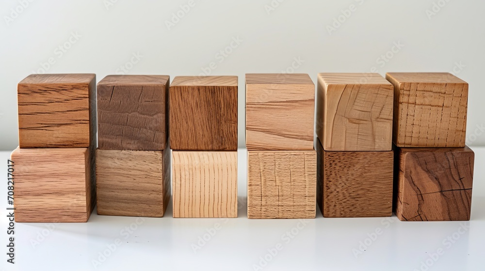 Row of small wooden blocks for convenient text placement on a solid textured background Row of small wooden blocks for convenient text placement on a solid textured background