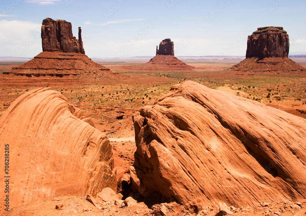 scenic view to monument valley national park with hoodoos and west mitten bud, USA