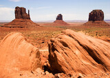 scenic view to monument valley national park with hoodoos and west mitten bud, USA