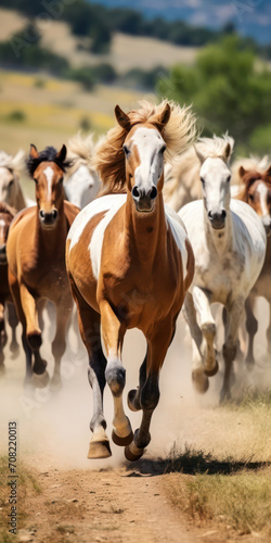 Wild Herd of Majestic Horses Galloping in Summer - A Thrilling Display of Equine Freedom