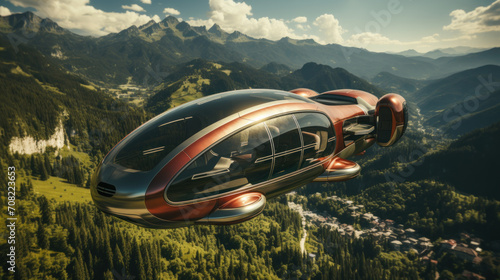 Air taxi drone of the future flying in the sky photo
