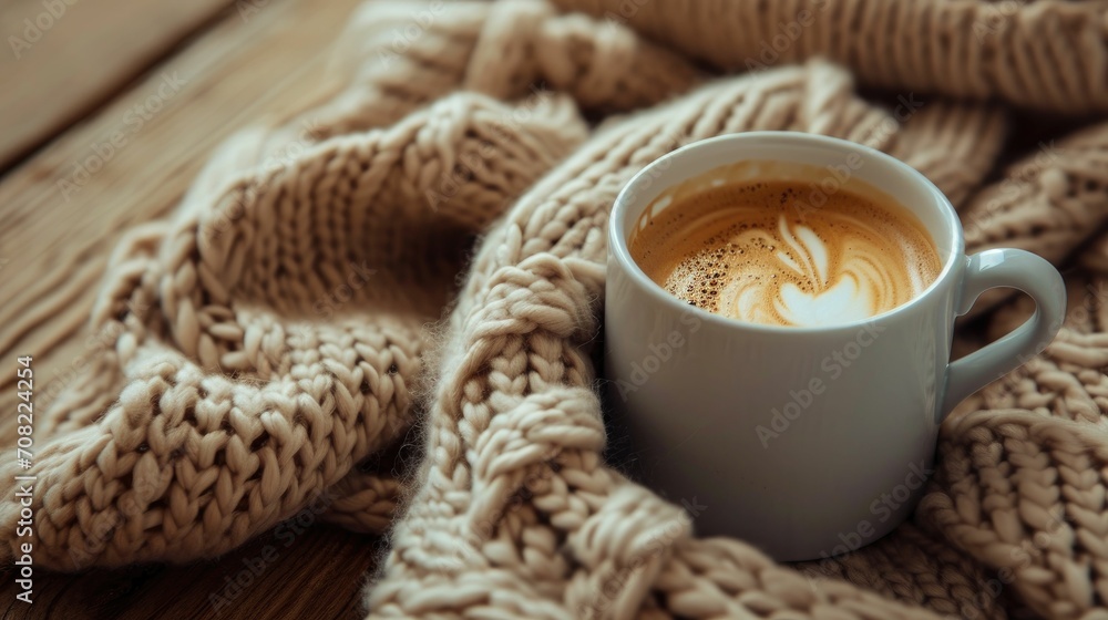 Cozy Coffee Brewing and Warm Knitted on a Wood Floor - Embracing Warmth on a Chilly Night Cozy Coffee Brewing and Warm Knitted on a Wood Floor - Embracing Warmth on a Chilly Night