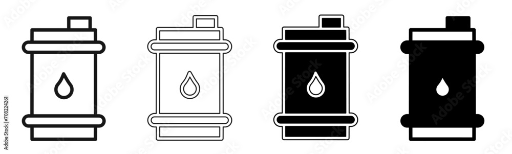 Black and white illustration of a oil barrel. Oil barrel icon collection with line. Stock vector illustration.