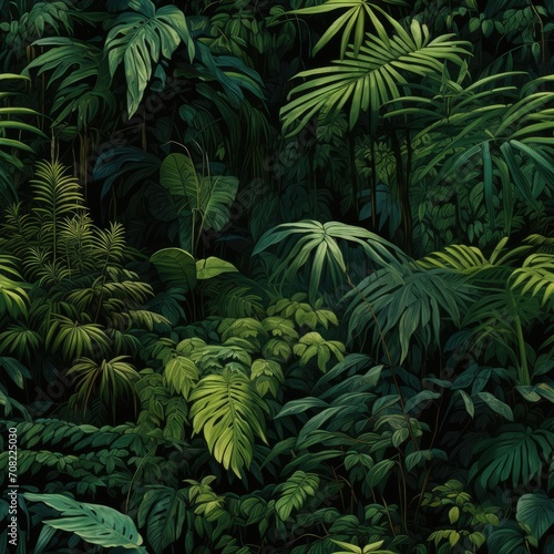 Dense tropical jungle foliage  seamless tile background