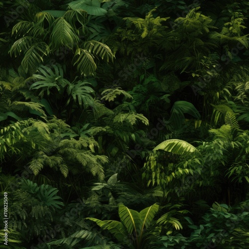 Dense tropical jungle foliage, seamless tile background