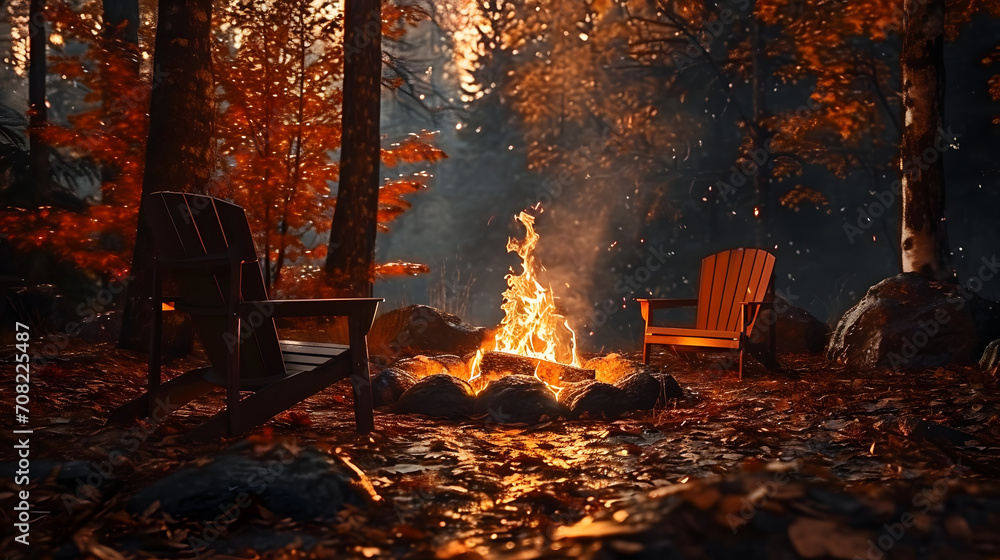 campfire in autumn forest