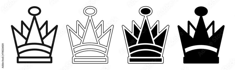 Black and white illustration of a crown. Crown icon collection with line. Stock vector illustration.