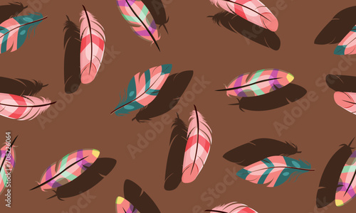 colorful feathers with shadow seamless pattern. modern wallpaper.