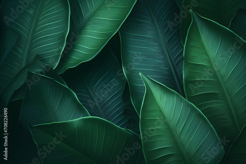 Abstract close up artistic natural leaves background. Beautiful texture of dark green tropical leaf