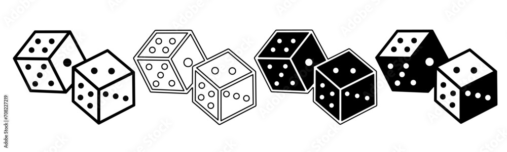 Black and white illustration of a dice. Dice icon collection with line. Stock vector illustration. Black and white illustration of a dice. Dice icon collection with line. Stock vector illustration.