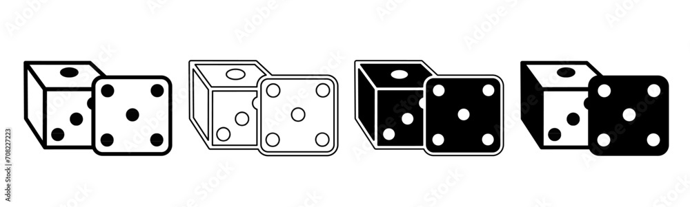 Black and white illustration of a dice. Dice icon collection with line. Stock vector illustration. Black and white illustration of a dice. Dice icon collection with line. Stock vector illustration.