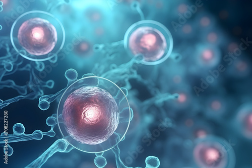 3d rendering of Human cell or Embryonic stem cell microscope background © sam