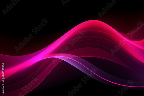 3d Abstract neon wallpaper. Glowing pink dynamic lines over black background. Light drawing trajectory
