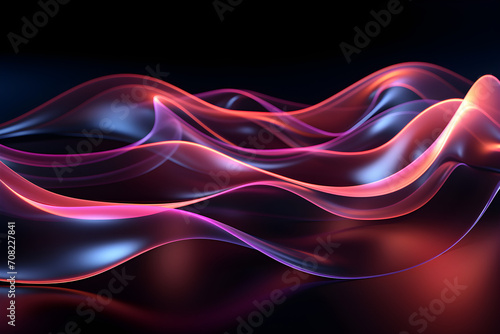 3d Abstract neon wallpaper. Glowing pink dynamic lines over black background. Light drawing trajectory