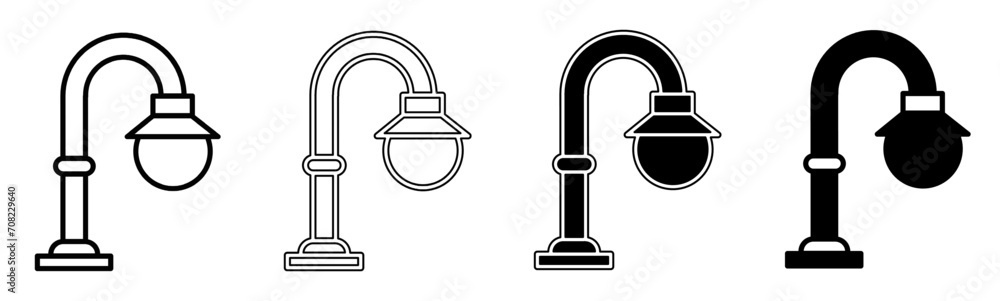 Illustration of a street lights. Street lights icon collection with line. Stock vector illustration. Illustration of a street lights. Street lights icon collection with line. Stock vector illustration.