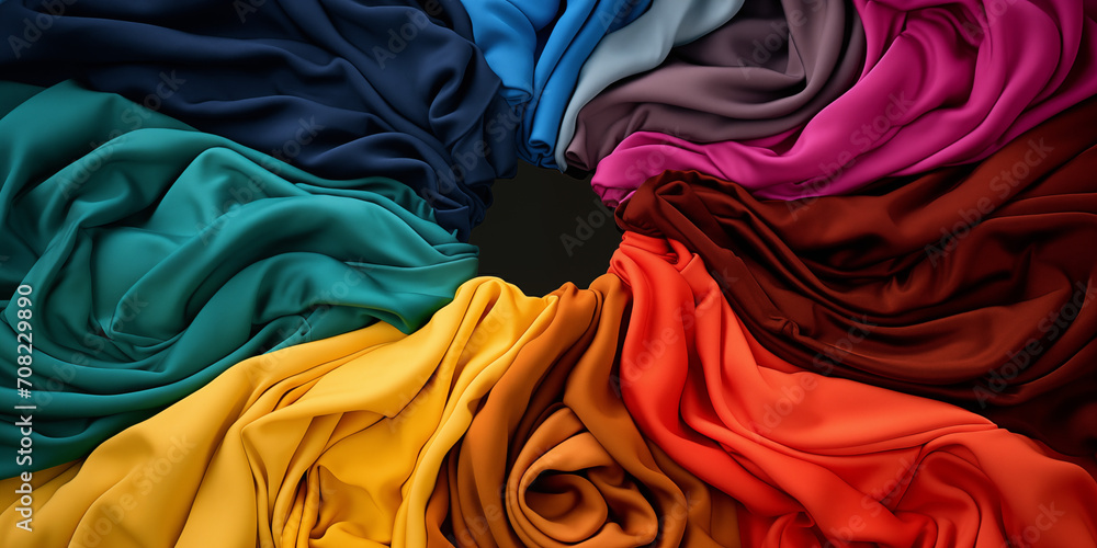 Different colors of textiles fabrics shawls for color analize, or ...