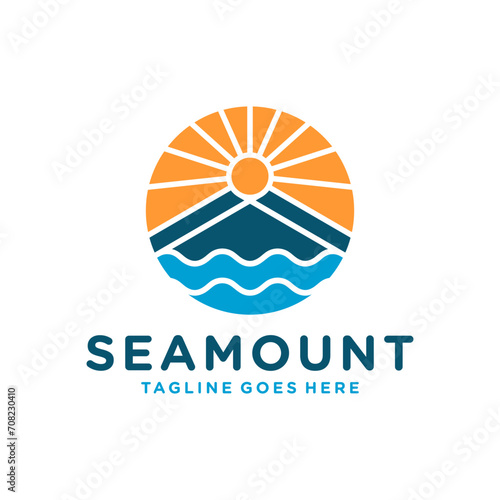 logo illustration of mountain and beach views