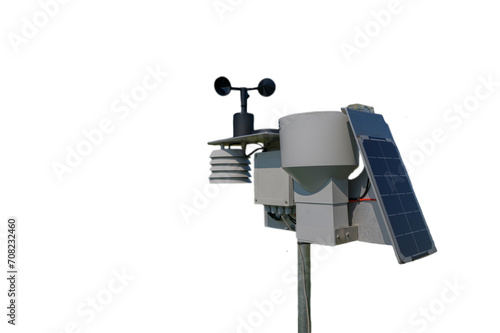 Meteorological instrument for measure the wind speed on transparent background. Weather station with solar panel placed on transparent background.Smart agriculture and smart farm technology. 