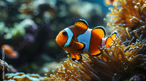 beautiful clown fish swimming