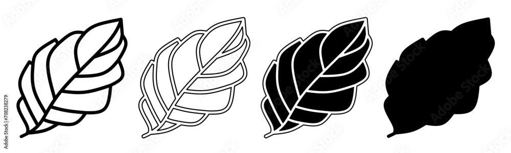 Black and white illustration of a leaf. Leaves icon collection with line. Stock vector illustration. Black and white illustration of a leaf. Leaves icon collection with line. Stock vector illustration.