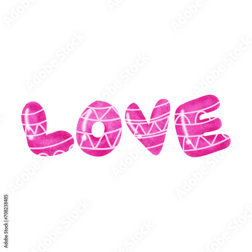 Valentine's day watercolor concept. Pink alphabet or letter of love isolated on white background.