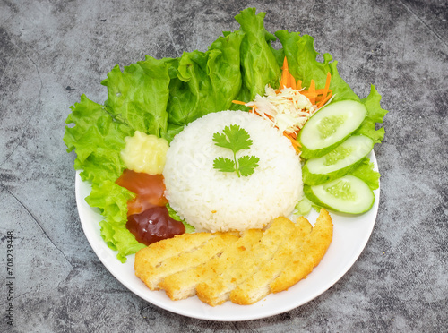 Crispy Chicken with Rice and Thai Style Vegetables