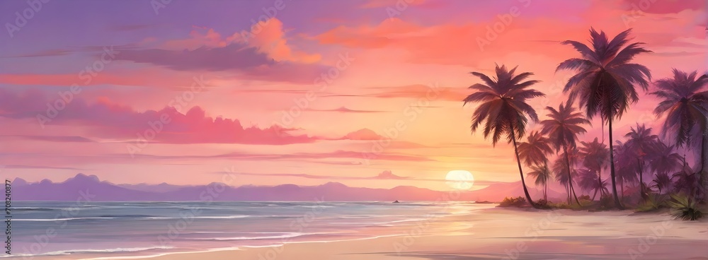 sunset on the beach, illustration