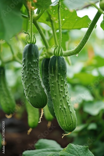 Cucumbers growing in the ga...