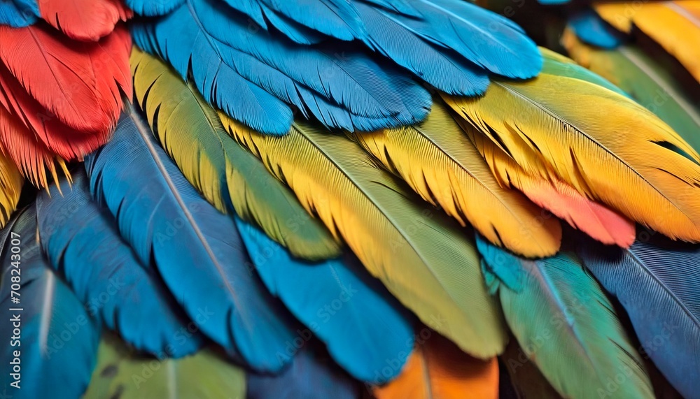 Obraz premium close up background texture of blue colorful macaw parrot bird feathers in beautiful patterns for design of interior and exterior job