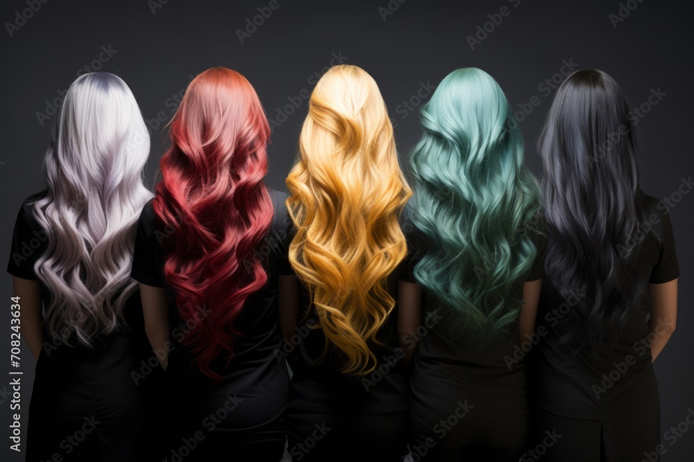 fashion models with different colours of hair  - obrazy, fototapety, plakaty 