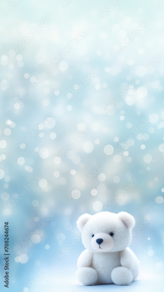 Serenity in Softness: A Plush Teddy Bear Amidst Glistening Bokeh Lights, Vertical Poster or Sign with Open Empty Copy Space for Text
Serenity in Softness: A Plush Teddy Bear Amidst Glistening Bokeh Lights, Vertical Poster or Sign with Open Empty Copy Space for Text
