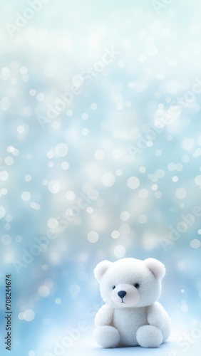 Serenity in Softness: A Plush Teddy Bear Amidst Glistening Bokeh Lights, Vertical Poster or Sign with Open Empty Copy Space for Text  © Distinctive Images