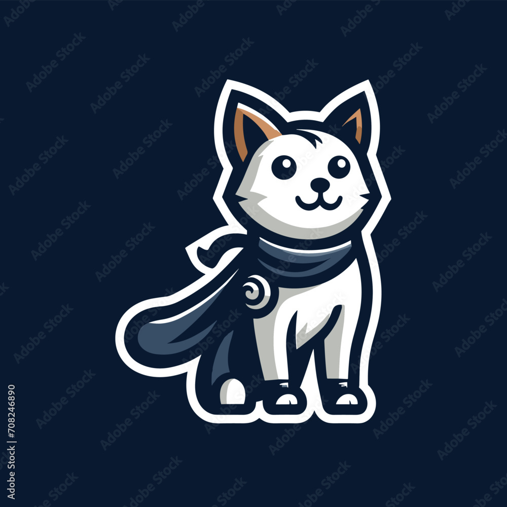 A minimalistic mascot logo of a superhero cat