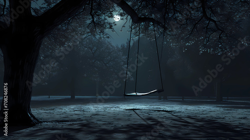 Fotografia A moonlit night with a solitary swing