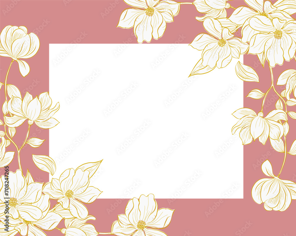 Hand Drawn Gold Magnolia Flower Border