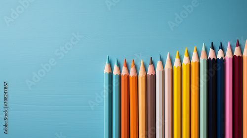 Colorful pencils on blue background. Back to school concept.