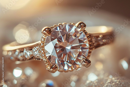 Diamond ring close up with sparkling gemstone photo