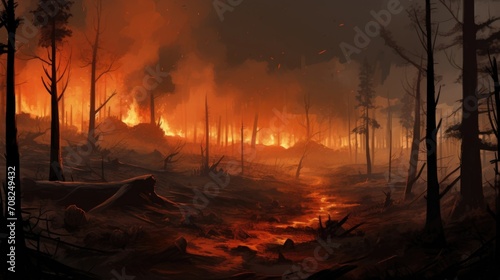 With each passing moment, the forest becomes more and more engulfed in flames, leaving destruction in its wake.