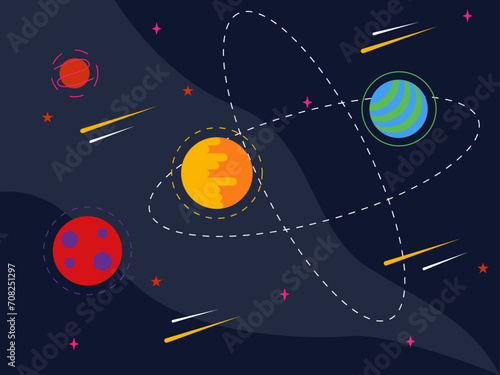 Planet solar system. Outer space and astronaut vector illustrations. photo