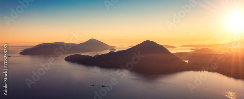 Pacific Ocean Coast with Canadian Mountain Landscape. Aerial.