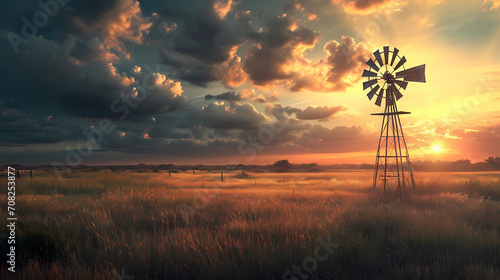 A weathered windmill in a vast field