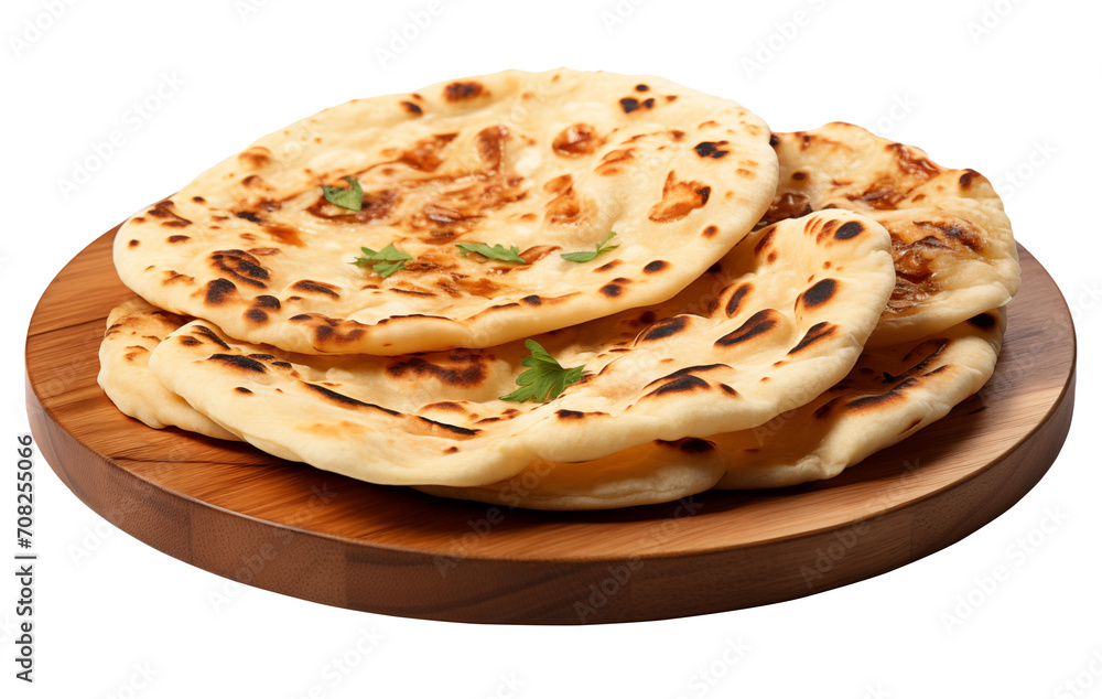 Round flatbreads on wooden board isolated on transparent background. Round flatbreads on wooden board isolated on transparent background.