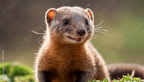Close-up portrait of a mongoose on a sunny day in the park, pet