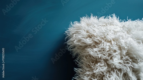 Fluffy white textile detail on a dark blue background