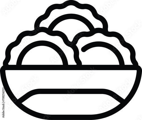 Full bowl food icon outline vector. European dish. Dim cuisine pelmeni