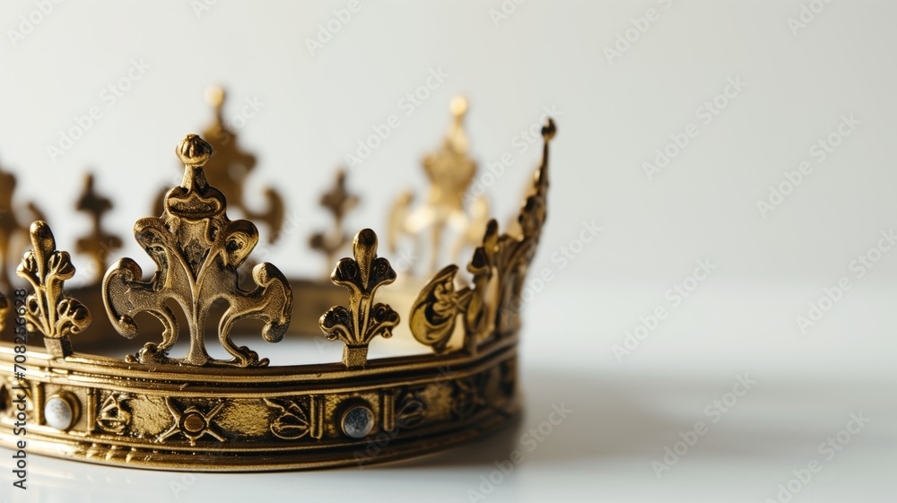 Elegant golden crown against a soft, white background Elegant golden crown against a soft, white background