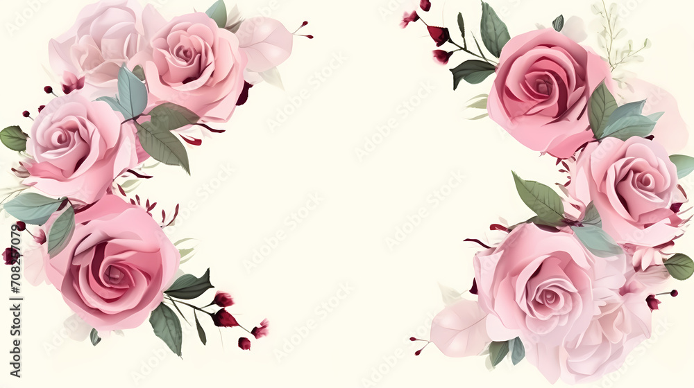 Pink rose flower composition background, decorative flower background pattern, floral border background Pink rose flower composition background, decorative flower background pattern, floral border background