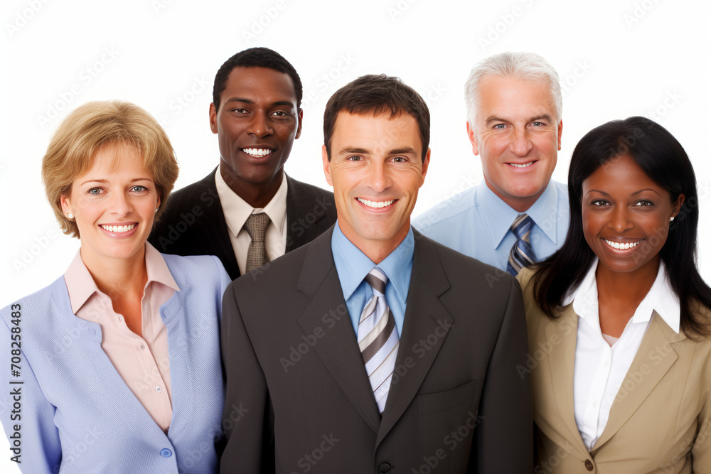 A diverse business executive team of five people isolated on a white background A diverse business executive team of five people isolated on a white background