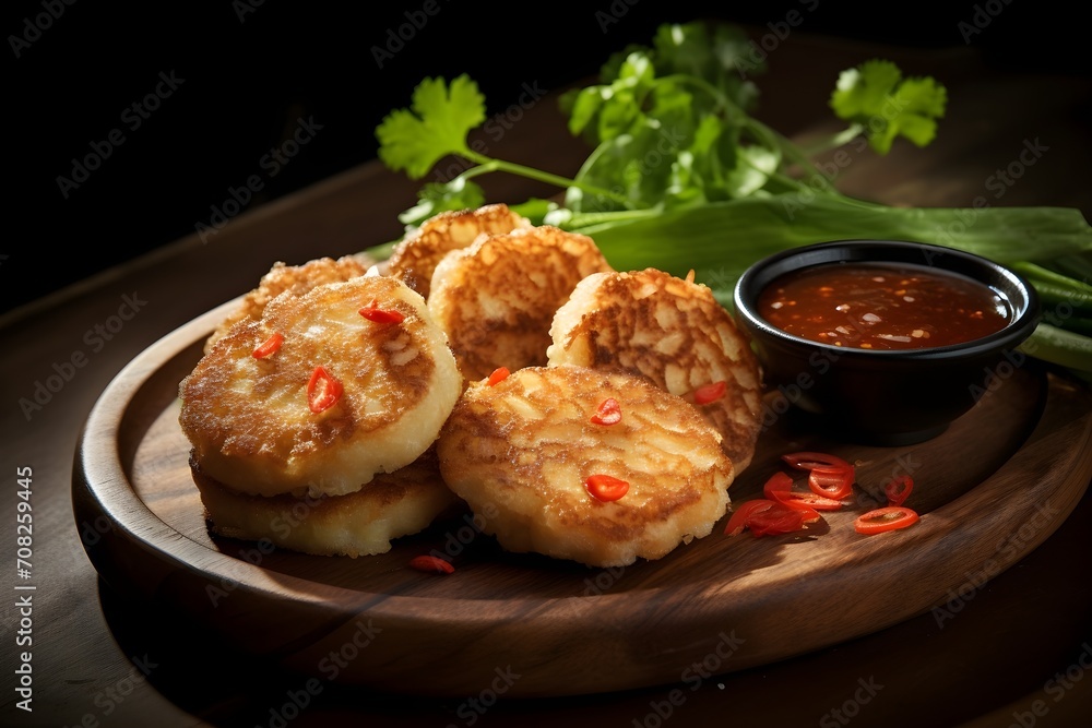 Pempek, Indonesian fish cakes served with a tangy vinegar-based sauce Pempek, Indonesian fish cakes served with a tangy vinegar-based sauce