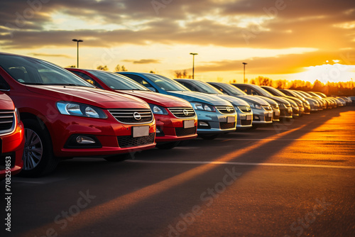New Cars in a row at a Car Dealership